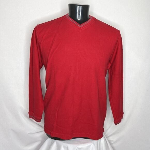 Chaps V-Neck Sweater Men's Large Red Thermal Waffle Knit Pullover Classic - Picture 1 of 4
